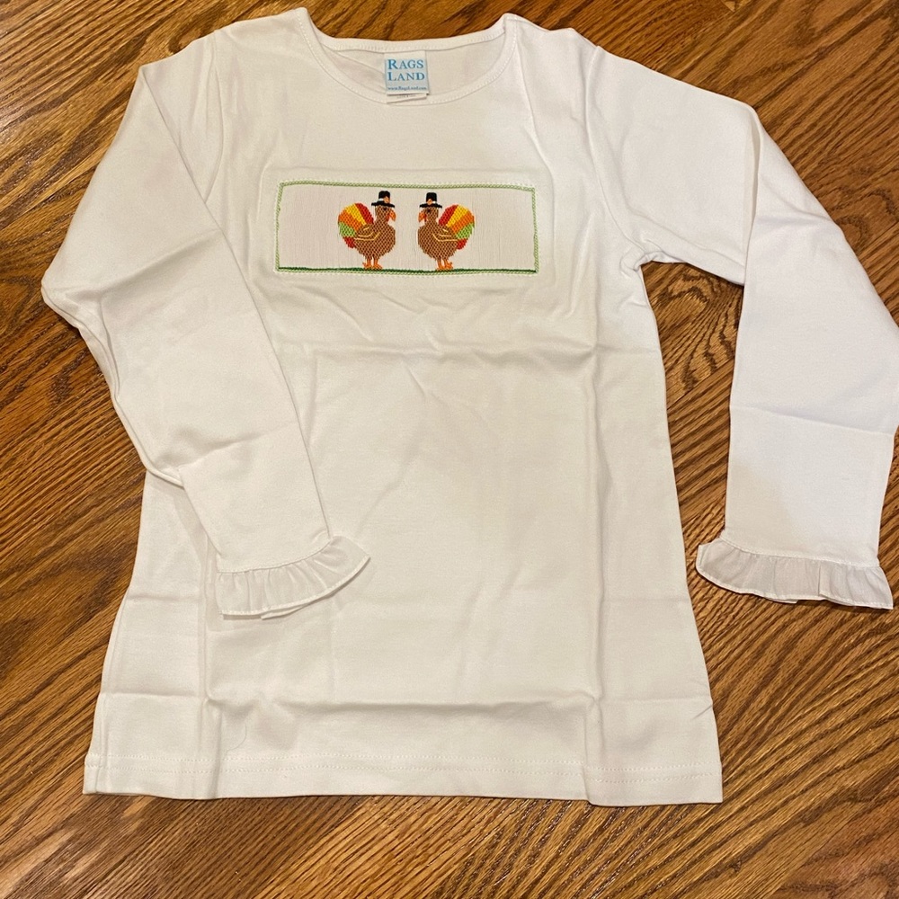 Ragsland smocked turkey long sleeve shirt, size 6